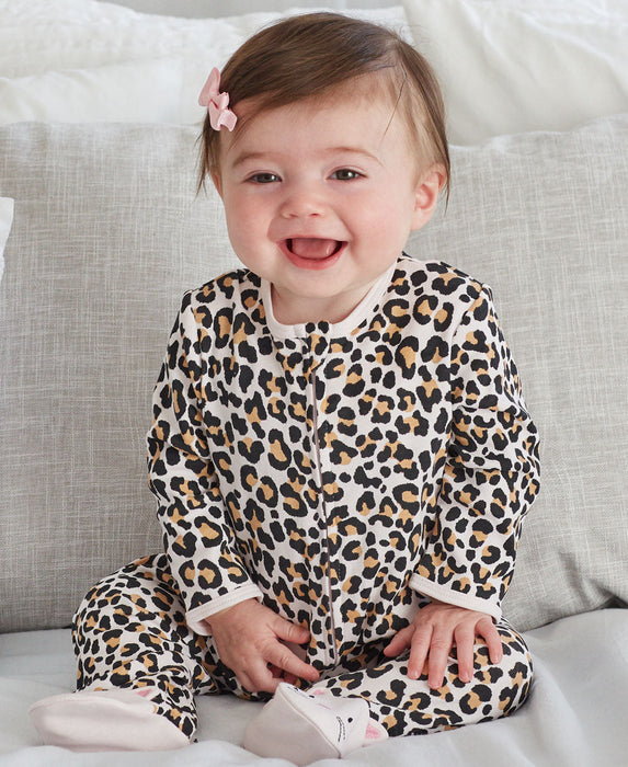 Little Me Zip Footed One-Piece Leopard