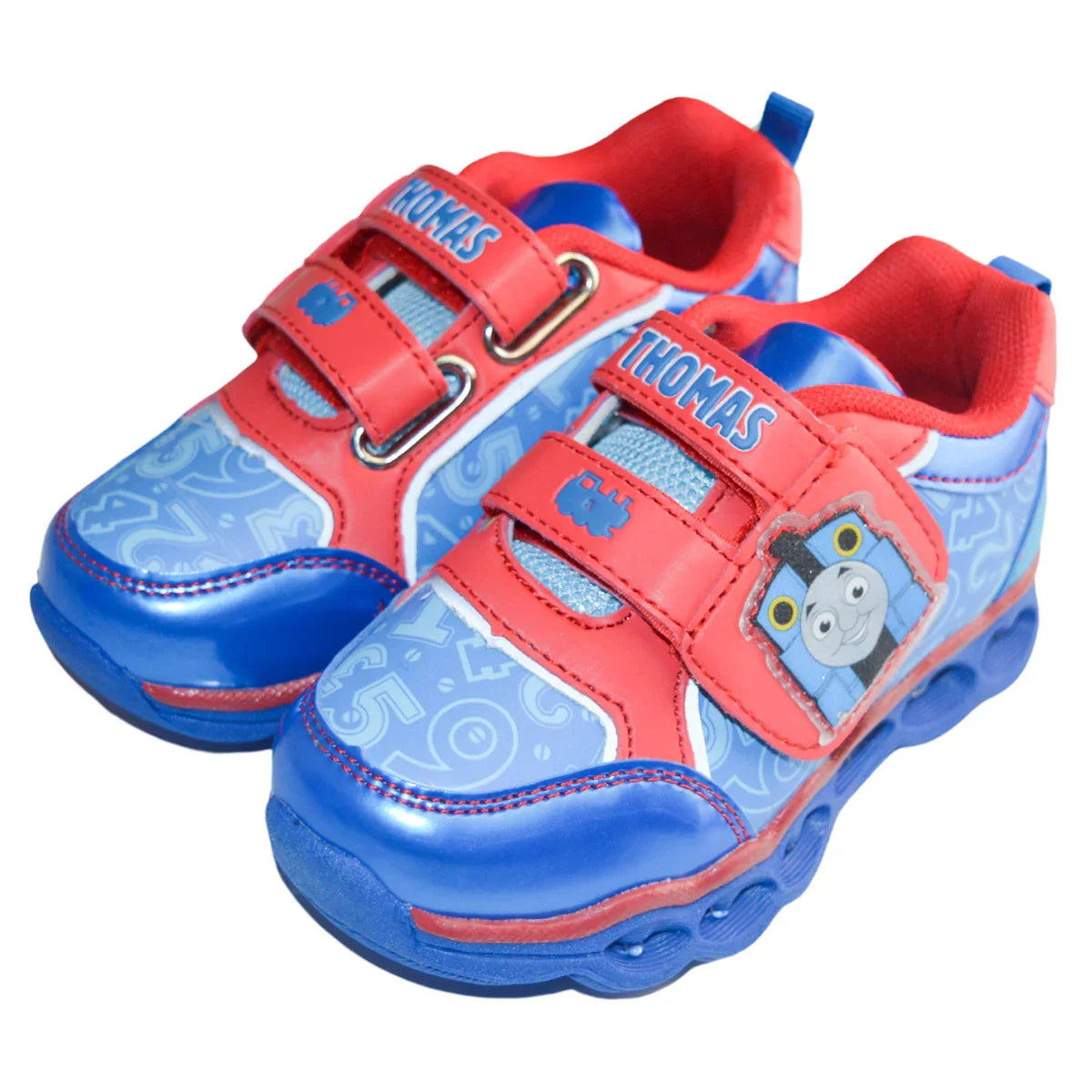 Thomas Friends Toddler Boys Light-Up Running Shoes – Red Blue Sneakers  with Hook Loop Straps (5T-10T)