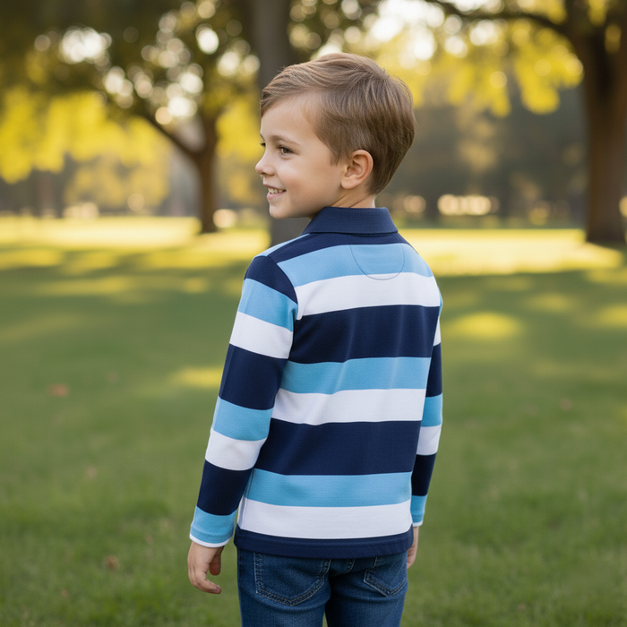 Kids Energy Kids Long Sleeve Stripe Polos – (Sizes 7 to 14 Years)