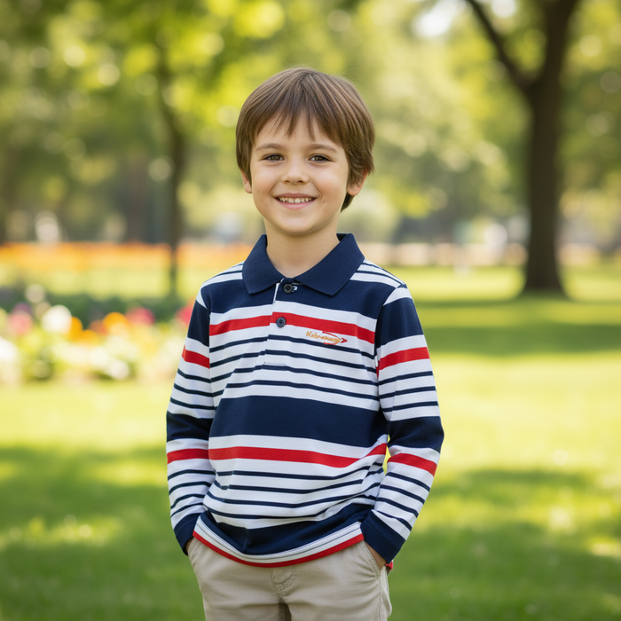 Kids Energy Kids Long Sleeve Stripe Polos – (Sizes 7 to 14 Years)