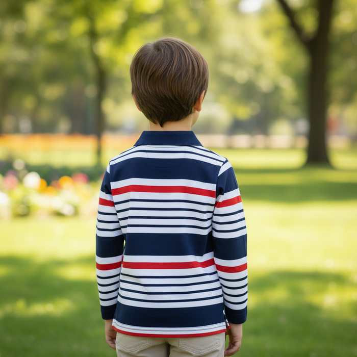 Kids Energy Kids Long Sleeve Stripe Polos – (Sizes 7 to 14 Years)