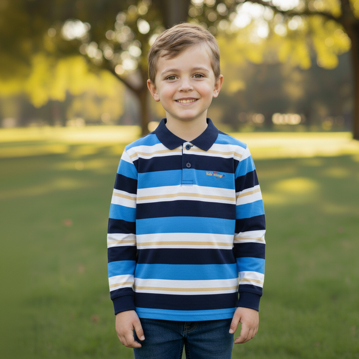 Kids Energy Kids Long Sleeve Stripe Polos – (Sizes 7 to 14 Years)