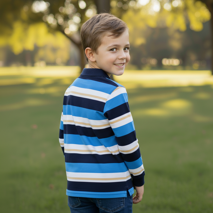 Kids Energy Kids Long Sleeve Stripe Polos – (Sizes 7 to 14 Years)
