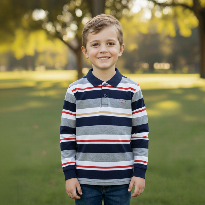 Kids Energy Kids Long Sleeve Stripe Polos – (Sizes 7 to 14 Years)
