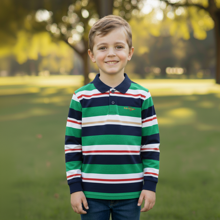 Kids Energy Kids Long Sleeve Stripe Polos – (Sizes 7 to 14 Years)