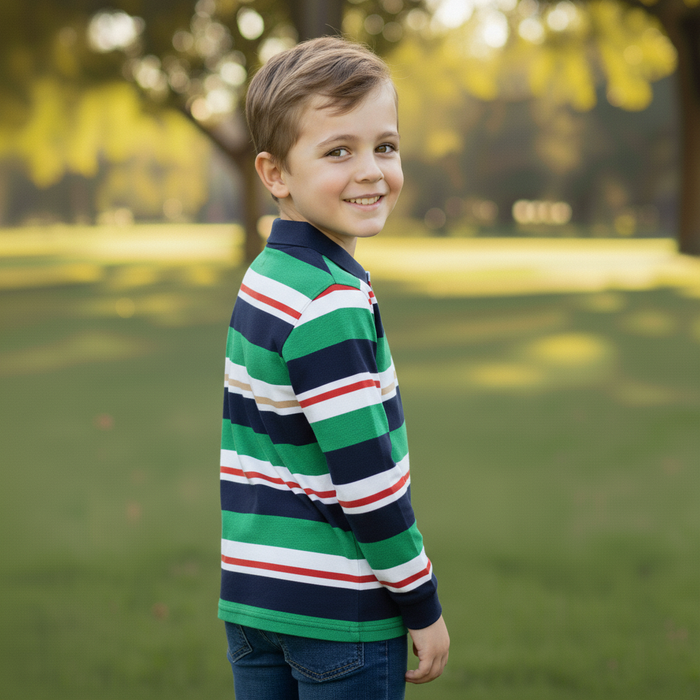 Kids Energy Kids Long Sleeve Stripe Polos – (Sizes 7 to 14 Years)