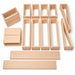 Solid wooden construction block set on white background