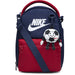 Nike kids' navy and red crossbody bag with a smiling soccer ball keychain on the front pocket.