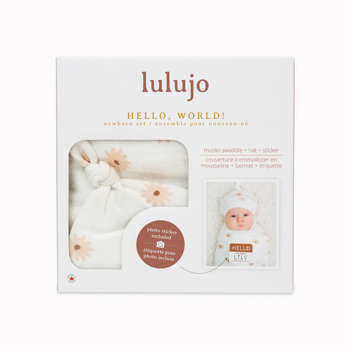 Lulujo Blanket & Knotted Hat Hello World