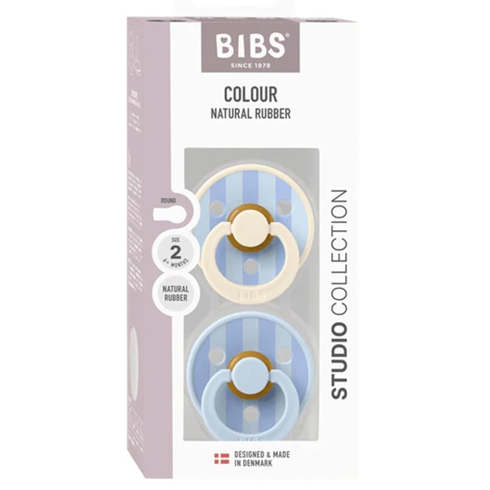 BIBS Original | STUDIO COLLECTION | Natural Rubber | Latex Pacifiers - Round Nipple | 2 Pack