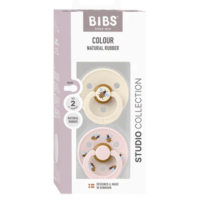 BIBS Original | STUDIO COLLECTION | Natural Rubber | Latex Pacifiers - Round Nipple | 2 Pack
