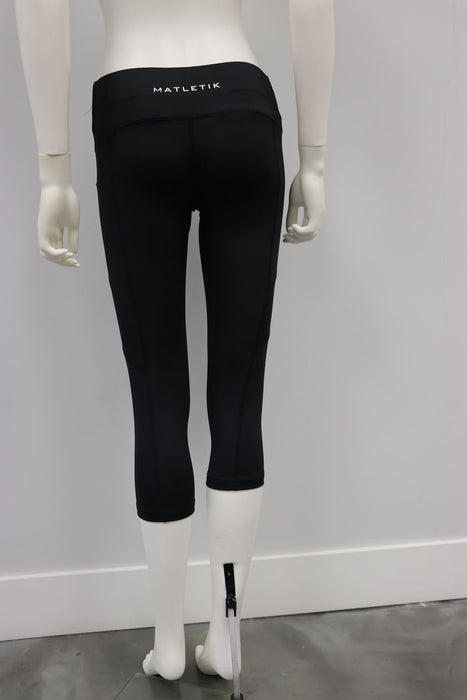 Matletik black cropped leggings shown on a mannequin against a plain background, rear view.