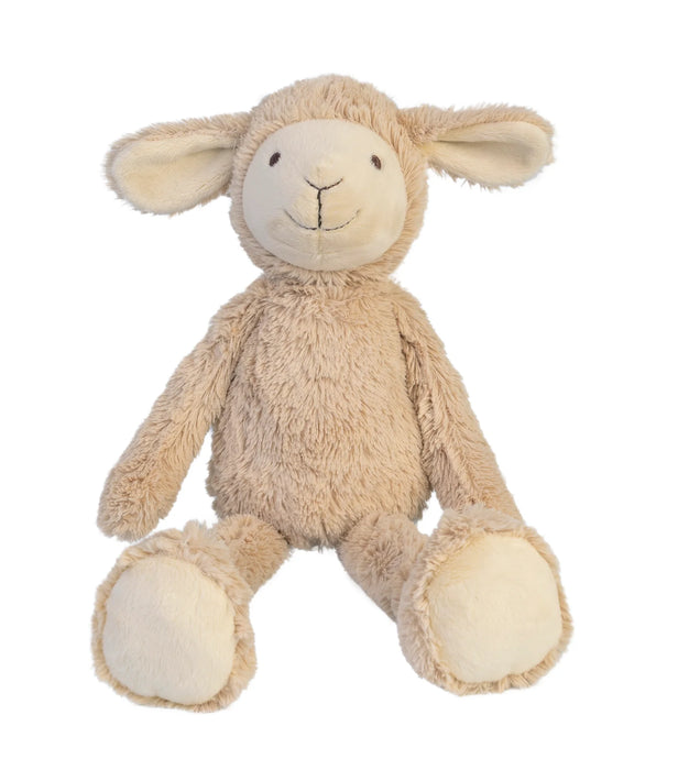 Soft beige plush lamb stuffed animal toy for kids on white background