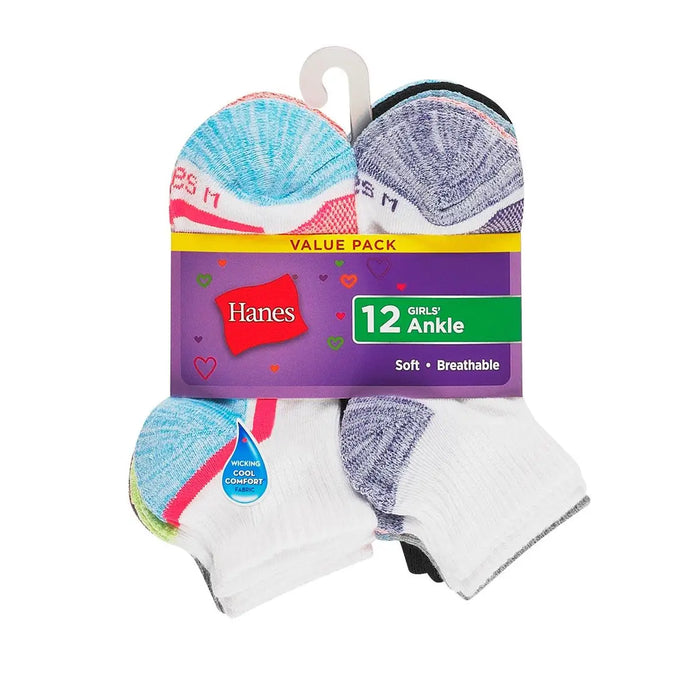 Chaussettes courtes Hanes pour fille, lot de 12, tailles S à L