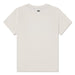 Kids' short sleeve white t-shirt shown flat with a small green logo on the upper back.