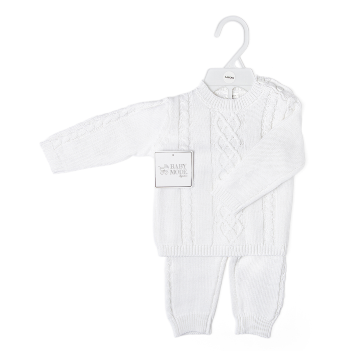 Baby Mode 2-Piece Knit Sweater Set White | 0M- 9M