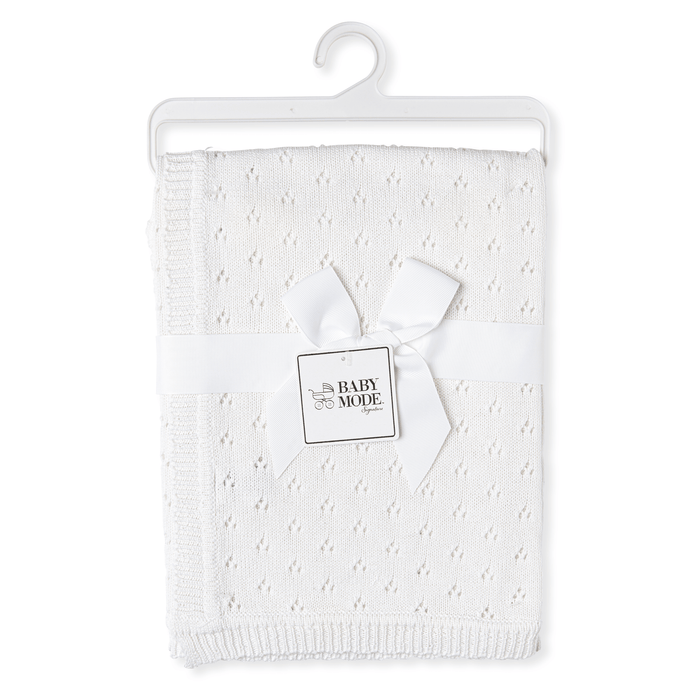 Baby Mode Signature Pointelle 100% Cotton Blanket - White