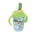 Nuby green handled sippy cup with straw, animal print, shown upright on a white background.
