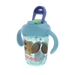 Nuby sippy cup with blue handles and beaver cartoon print shown on a white background.