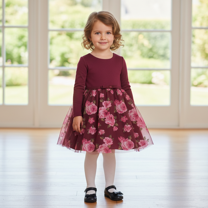 Robe fleurie bordeaux pour bébé fille (6 à 24 mois)