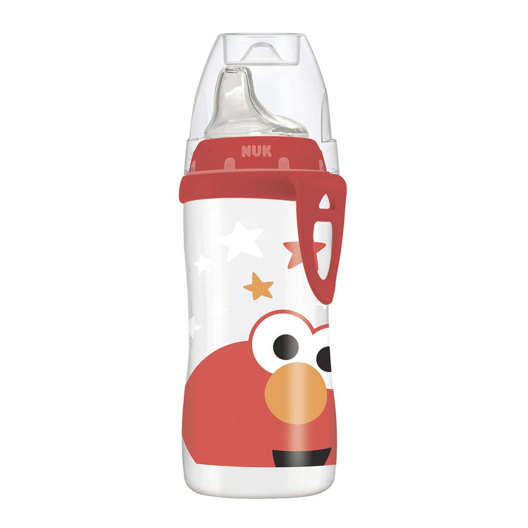 NUK sippy cup with Elmo and stars design, shown standing upright on a white background.