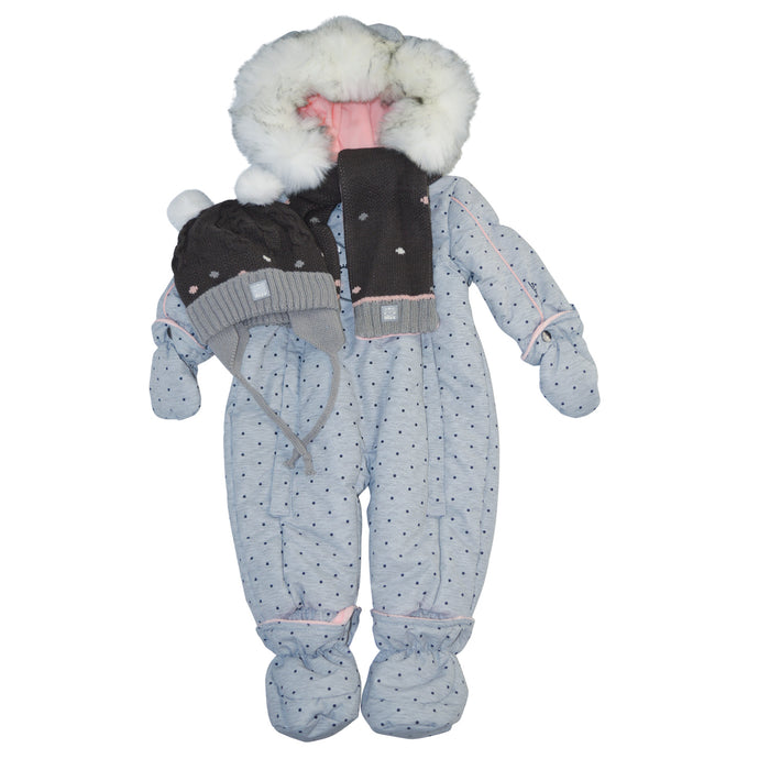 Blizz Baby Girls Grey Cat Snow Suit - 1 piece - (12m & 18m) - 21WBLI5114