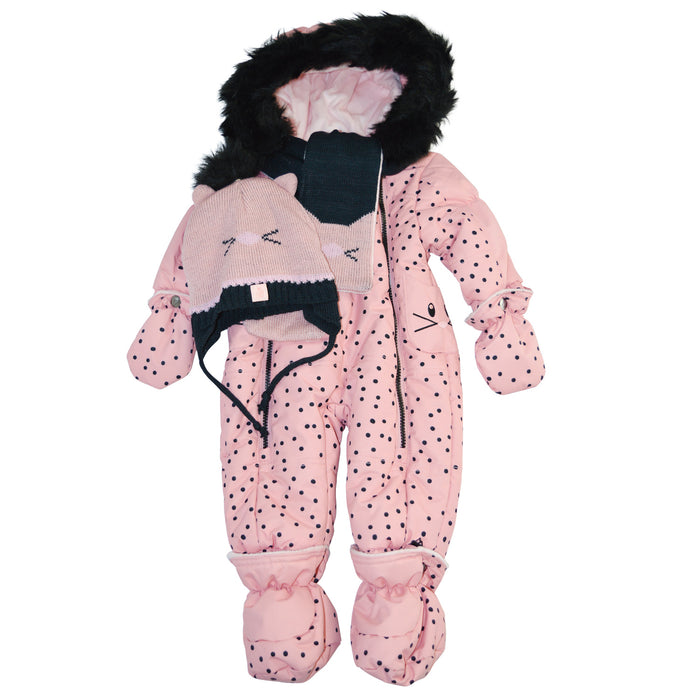 Blizz Baby Girls Pink Kitty Cat Snow Suit - 1 piece - (3m to 24m) - 22WBLI5226