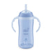 NUK blue sippy cup with handles and straw shown standing upright on a white background.