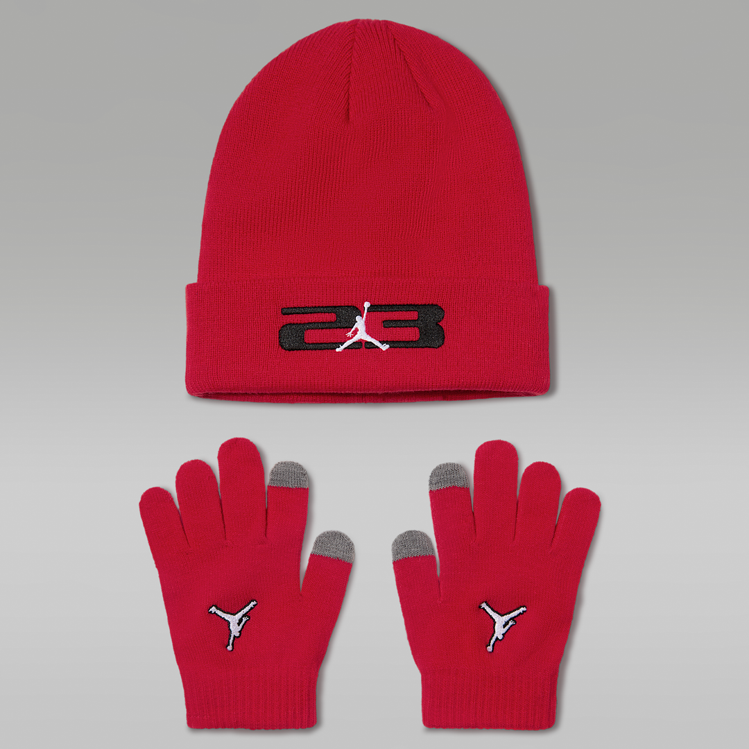 Jordan 23 beanie and gloves set University Red 01