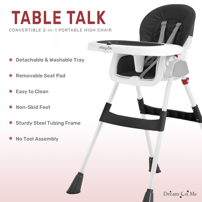 Dream On Me Portable 2 In 1 Table Talk Highchair – Black lifestyle