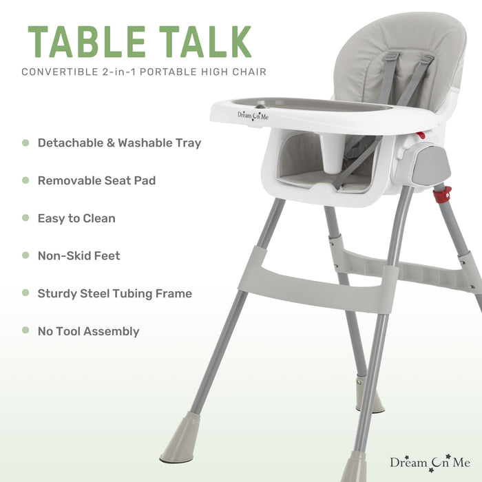 Dream On Me Portable 2 In 1 Table Talk Highchair – Grey lifestyle
