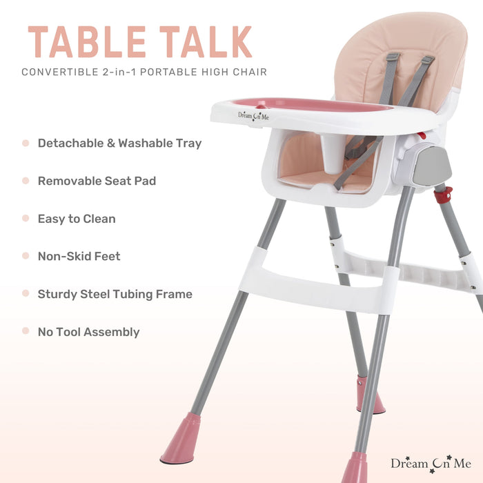 Dream On Me Portable 2 In 1 Table Talk Highchair – Pink lifestyle
