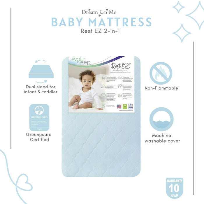 Dream On Me Rest EZ 2-in-1 Mini Crib Mattress Blue image 2