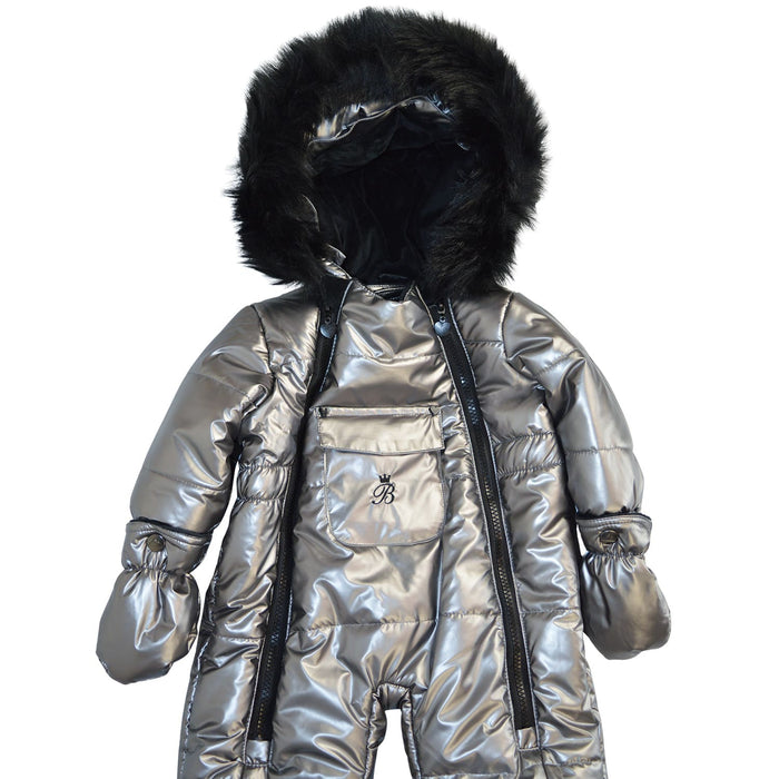 Blizz Baby Girls Silver Puffy Snow Suit - 1 piece - (6m to 24m) - 24WBLI5439