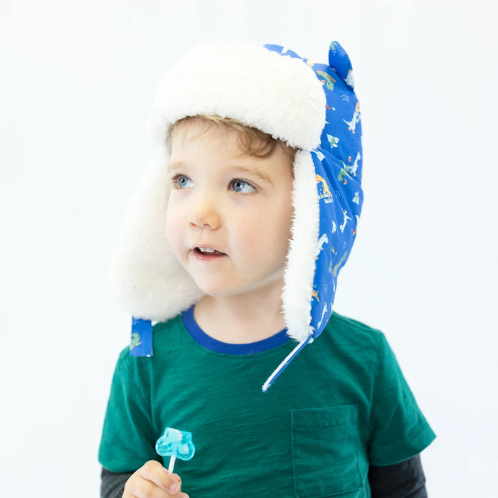 Chapeau de trappeur hydrofuge d'hiver de Flapjack Kids - Dinos sur glace