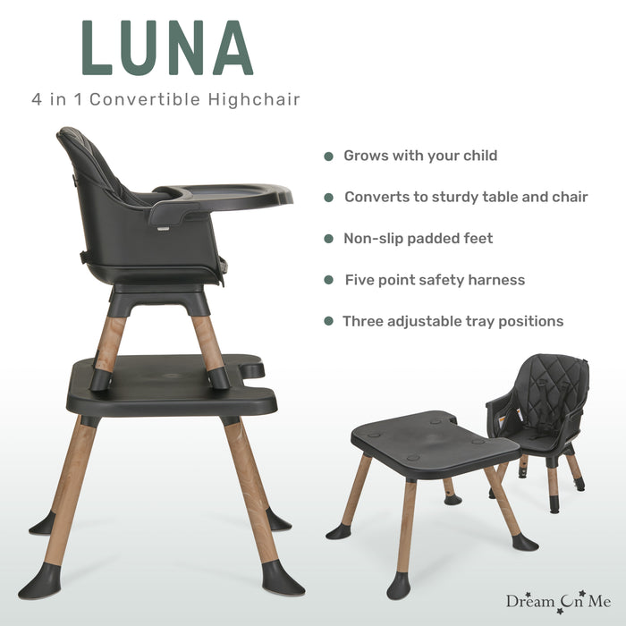 Dream On Me Luna 4-in-1 Convertible Highchair – Black Key Feature