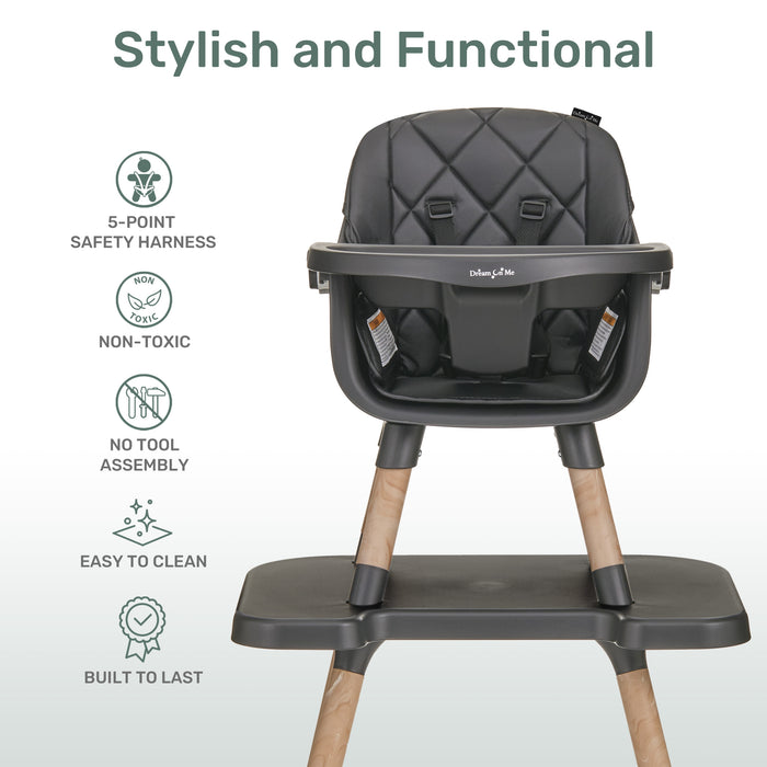 Dream On Me Luna 4-in-1 Convertible Highchair – Black Key Feature