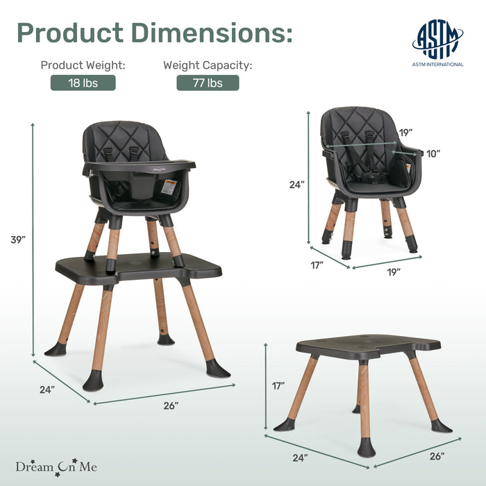 Dream On Me Luna 4-in-1 Convertible Highchair – Black Key Feature