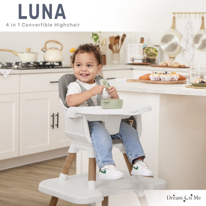 Dream On Me Luna 4-in-1 Convertible Highchair – Cool Grey Key Feature