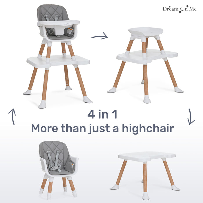 Dream On Me Luna 4-in-1 Convertible Highchair – Cool Grey Key Feature