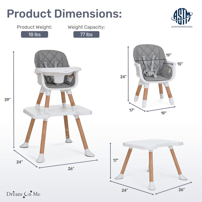 Dream On Me Luna 4-in-1 Convertible Highchair – Cool Grey Key Feature