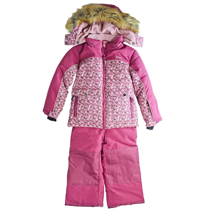 Combinaison d’hiver 2 pièces pour fille Blizz avec accessoires – Motif floral rose (Tailles 2 à 16)
