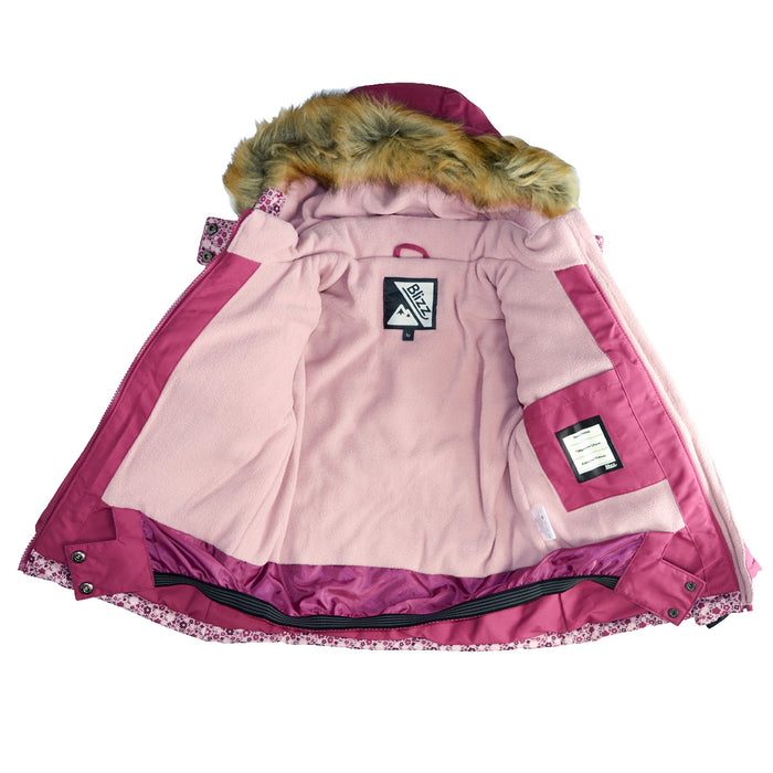 Combinaison d’hiver 2 pièces pour fille Blizz avec accessoires – Motif floral rose (Tailles 2 à 16)