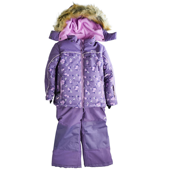 Combinaison de ski 2 pièces Blizz pour fille avec accessoires – Motif floral mauve – Tailles 2 à 16 ans
