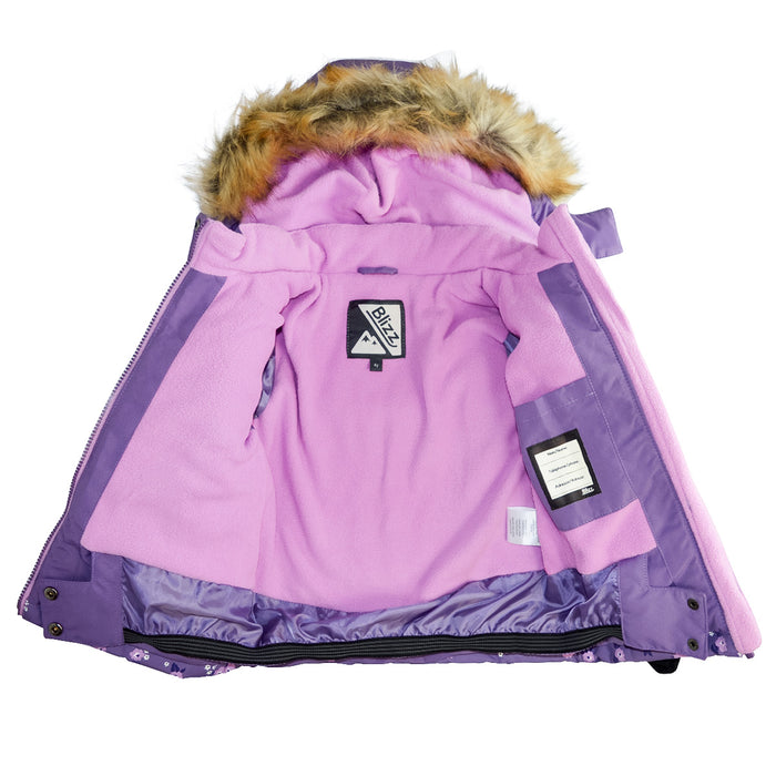 Combinaison de ski 2 pièces Blizz pour fille avec accessoires – Motif floral mauve – Tailles 2 à 16 ans
