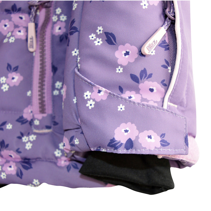 Combinaison de ski 2 pièces Blizz pour fille avec accessoires – Motif floral mauve – Tailles 2 à 16 ans