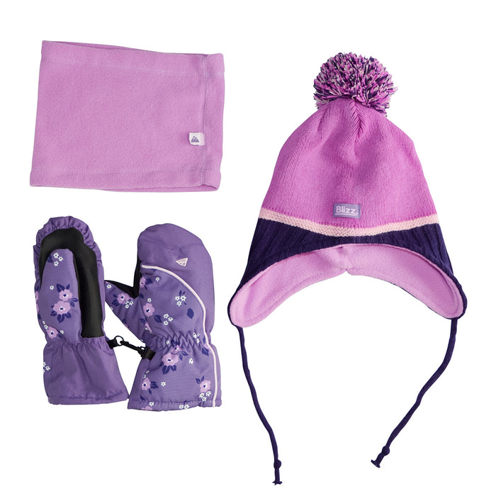 Combinaison de ski 2 pièces Blizz pour fille avec accessoires – Motif floral mauve – Tailles 2 à 16 ans
