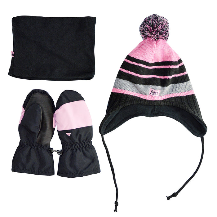 Combinaison d’hiver 2 pièces pour fille Blizz avec accessoires – Rose/Noir (Tailles 2 à 16 ans)