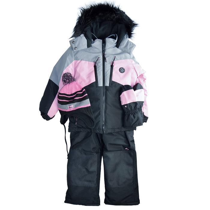 Combinaison d’hiver 2 pièces pour fille Blizz avec accessoires – Rose/Noir (Tailles 2 à 16 ans)