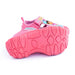 Girls' Dora closed toe sandal in pink, shown with textured sole facing up on a white background.